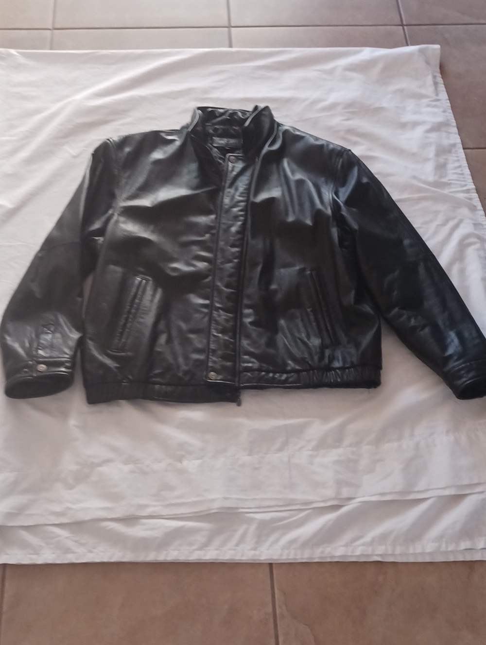 John Ashford Black Leather Bomber Jacket with Ribbed Hem